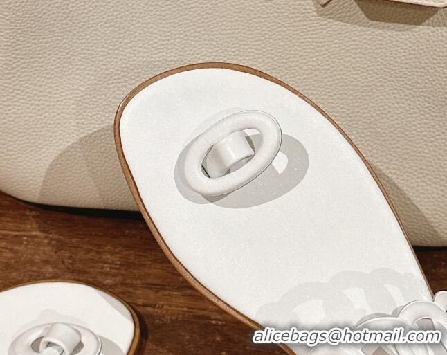 Affordable Price Hermes Ios Chain Flat Slides Sandal in Calfskin White 703060