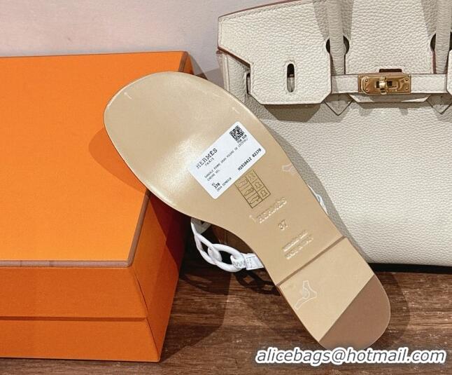 Affordable Price Hermes Ios Chain Flat Slides Sandal in Calfskin White 703060