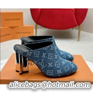 Low Price Louis Vuitton Silhouette Closed Heel Mules 8.5cm in Blue Denim 703073