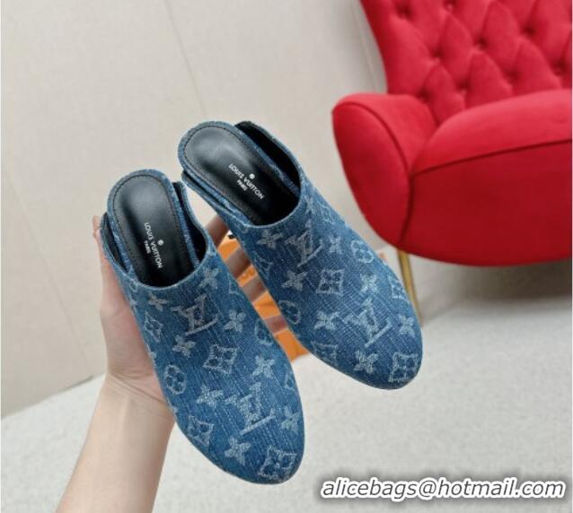 Low Price Louis Vuitton Silhouette Closed Heel Mules 8.5cm in Blue Denim 703073