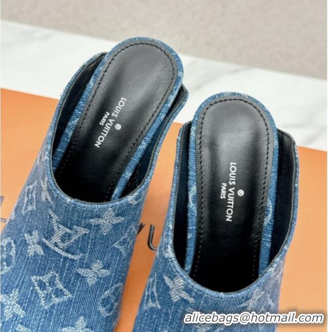 Low Price Louis Vuitton Silhouette Closed Heel Mules 8.5cm in Blue Denim 703073