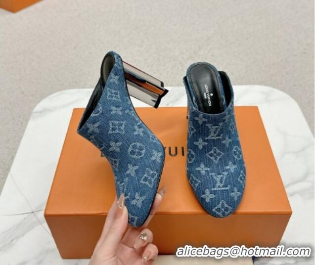 Low Price Louis Vuitton Silhouette Closed Heel Mules 8.5cm in Blue Denim 703073