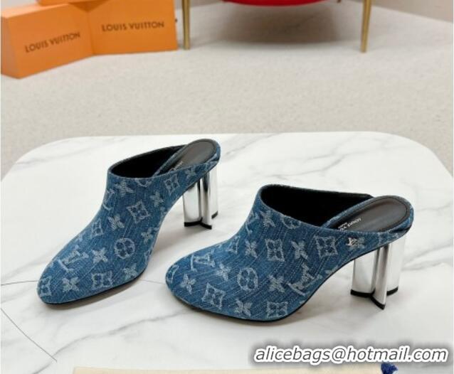 Low Price Louis Vuitton Silhouette Closed Heel Mules 8.5cm in Blue Denim 703073