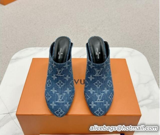 Low Price Louis Vuitton Silhouette Closed Heel Mules 8.5cm in Blue Denim 703073