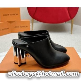 Pretty Style Louis Vuitton Silhouette Closed Heel Mules 8.5cm in Black Calf Leather 703074