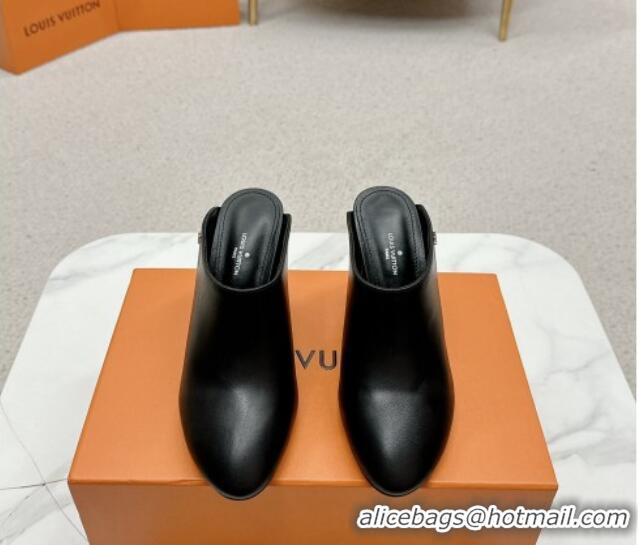 Pretty Style Louis Vuitton Silhouette Closed Heel Mules 8.5cm in Black Calf Leather 703074