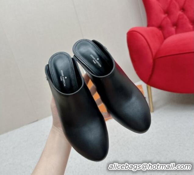 Pretty Style Louis Vuitton Silhouette Closed Heel Mules 8.5cm in Black Calf Leather 703074