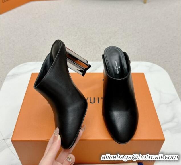 Pretty Style Louis Vuitton Silhouette Closed Heel Mules 8.5cm in Black Calf Leather 703074