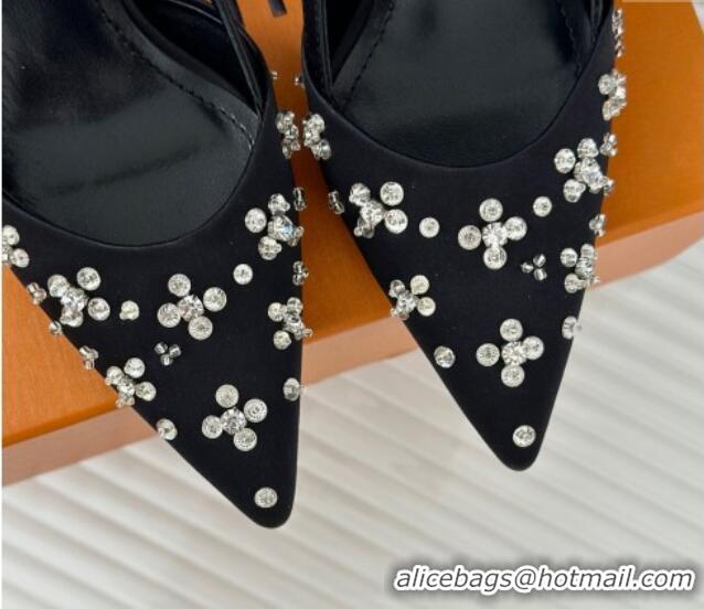 Top Grade Louis Vuitton Blooming Slingback Pumps 7.5cm in Satin and Strass Black 703075