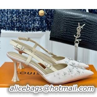 Unique Style Louis Vuitton Blooming Slingback Pumps 7.5cm in Satin and Strass White 703076