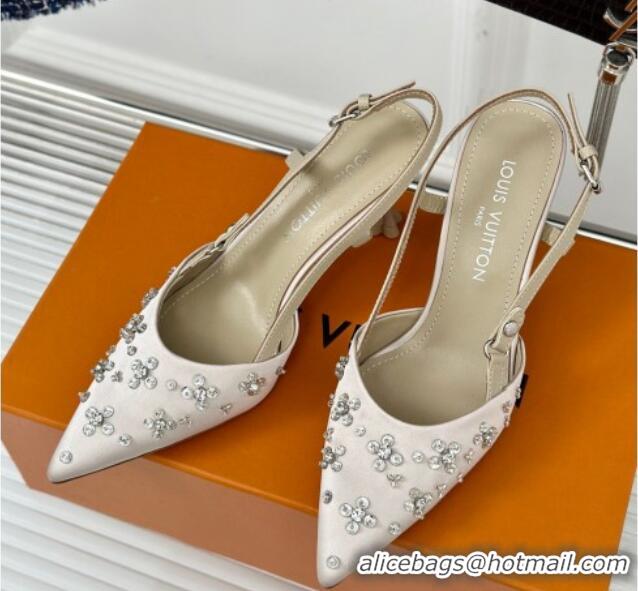 Unique Style Louis Vuitton Blooming Slingback Pumps 7.5cm in Satin and Strass White 703076