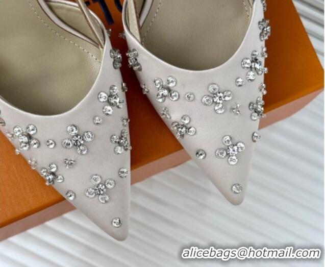 Unique Style Louis Vuitton Blooming Slingback Pumps 7.5cm in Satin and Strass White 703076