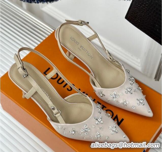 Unique Style Louis Vuitton Blooming Slingback Pumps 7.5cm in Satin and Strass White 703076