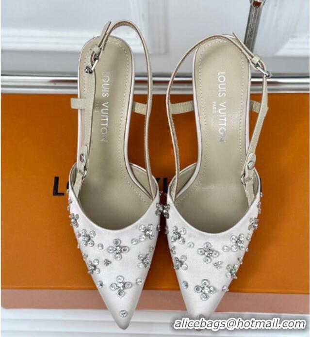 Unique Style Louis Vuitton Blooming Slingback Pumps 7.5cm in Satin and Strass White 703076