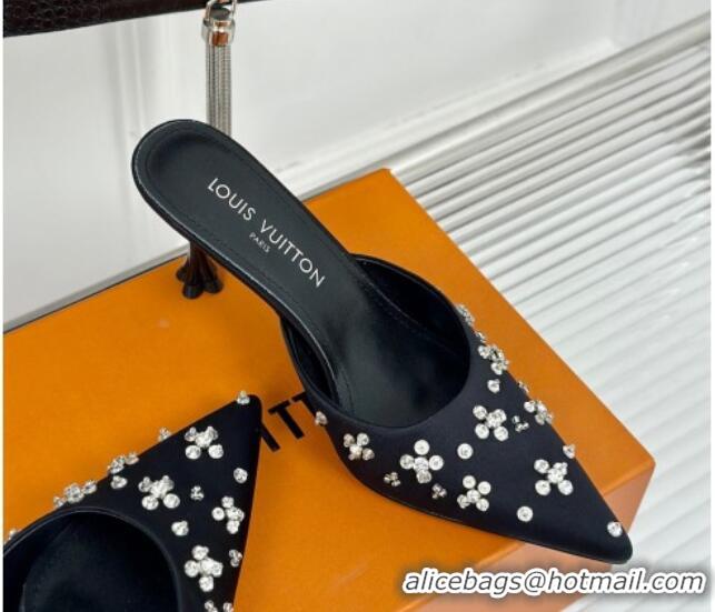 Good Looking Louis Vuitton Blooming Slingback Mules 7.5cm in Satin and Strass Black 703077