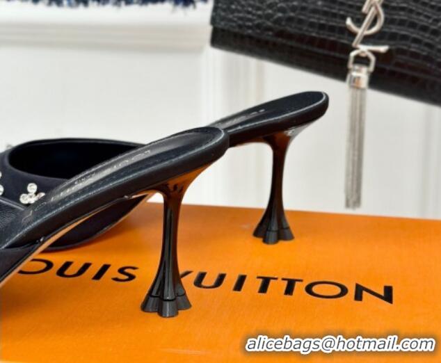 Good Looking Louis Vuitton Blooming Slingback Mules 7.5cm in Satin and Strass Black 703077