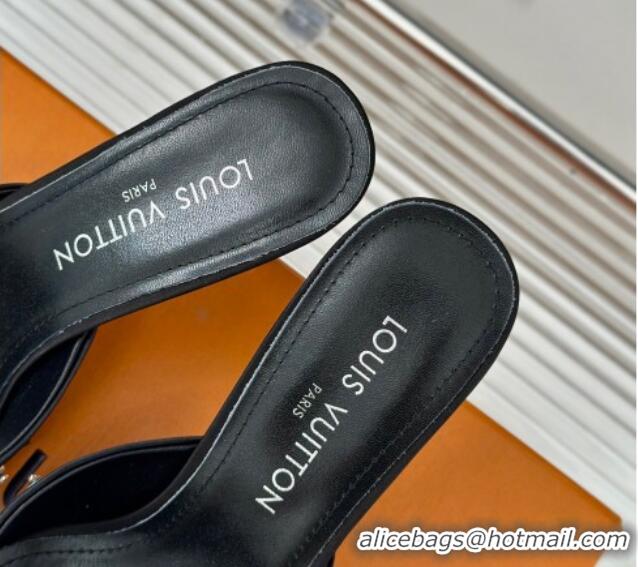 Good Looking Louis Vuitton Blooming Slingback Mules 7.5cm in Satin and Strass Black 703077