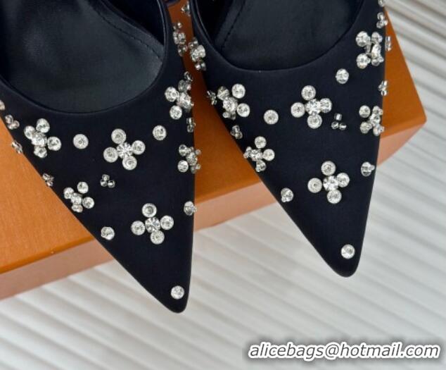 Good Looking Louis Vuitton Blooming Slingback Mules 7.5cm in Satin and Strass Black 703077