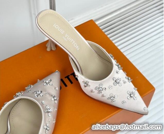 Most Popular Louis Vuitton Blooming Slingback Mules 7.5cm in Satin and Strass White 703078