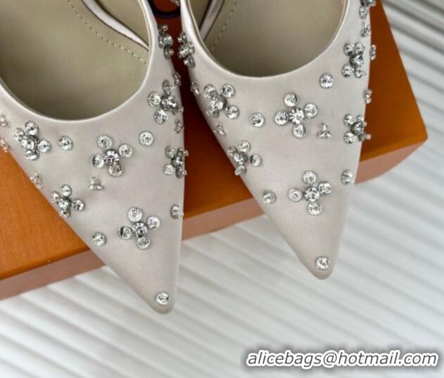 Most Popular Louis Vuitton Blooming Slingback Mules 7.5cm in Satin and Strass White 703078