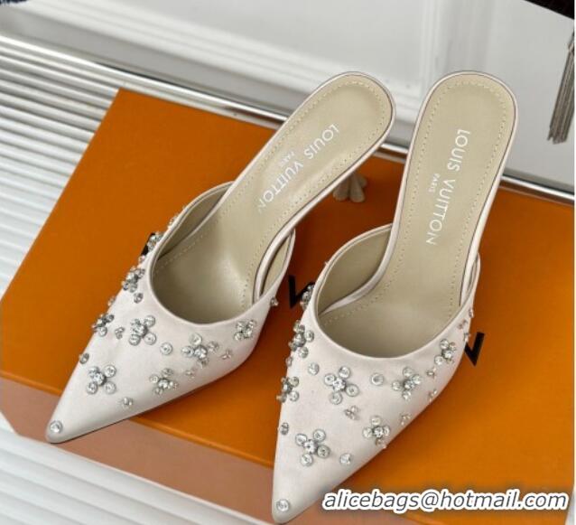 Most Popular Louis Vuitton Blooming Slingback Mules 7.5cm in Satin and Strass White 703078