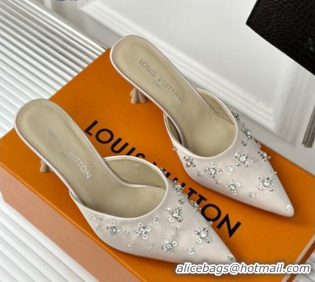 Most Popular Louis Vuitton Blooming Slingback Mules 7.5cm in Satin and Strass White 703078