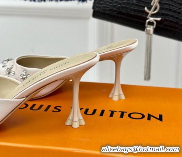 Most Popular Louis Vuitton Blooming Slingback Mules 7.5cm in Satin and Strass White 703078