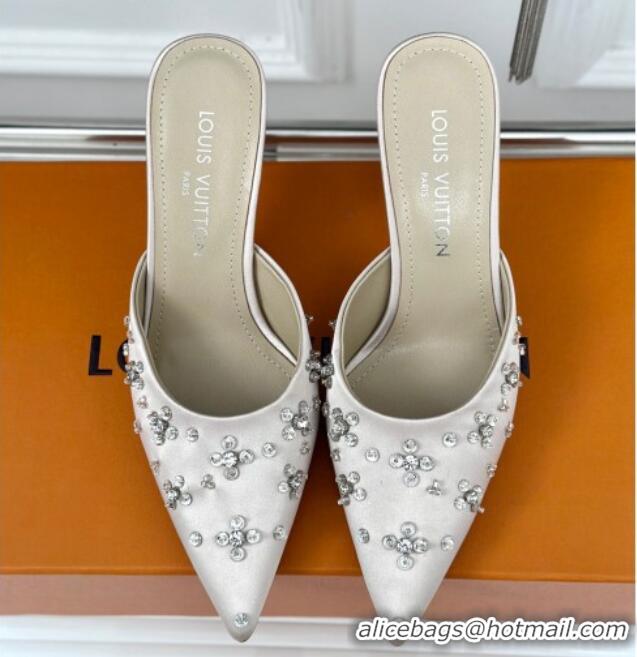 Most Popular Louis Vuitton Blooming Slingback Mules 7.5cm in Satin and Strass White 703078