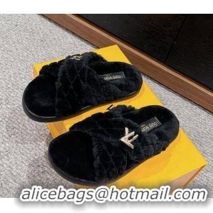 Top Design Louis Vuitton LV Bliss Comfort Flat Slides Sandals in Wool Black 703080