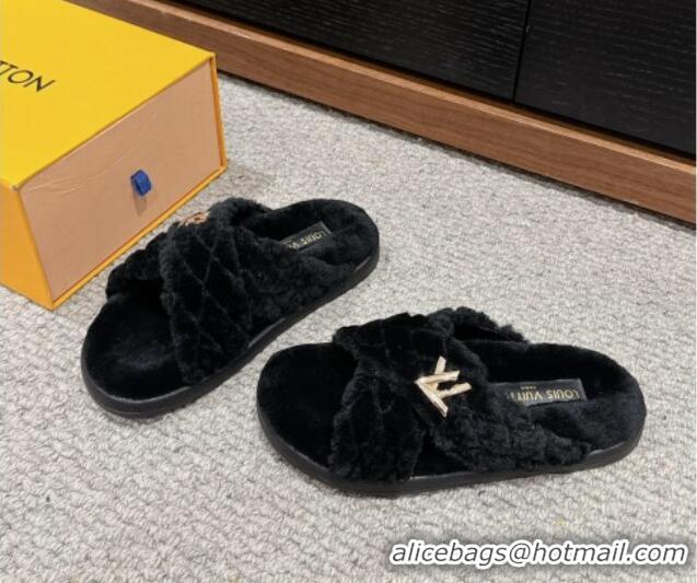 Top Design Louis Vuitton LV Bliss Comfort Flat Slides Sandals in Wool Black 703080