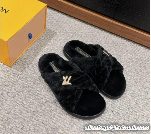 Top Design Louis Vuitton LV Bliss Comfort Flat Slides Sandals in Wool Black 703080