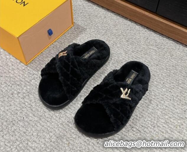 Top Design Louis Vuitton LV Bliss Comfort Flat Slides Sandals in Wool Black 703080