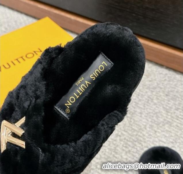 Top Design Louis Vuitton LV Bliss Comfort Flat Slides Sandals in Wool Black 703080