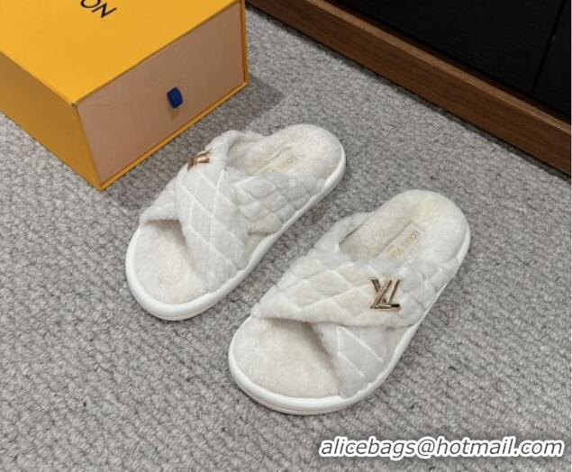 Shop Duplicate Louis Vuitton LV Bliss Comfort Flat Slides Sandals in Wool White 703081