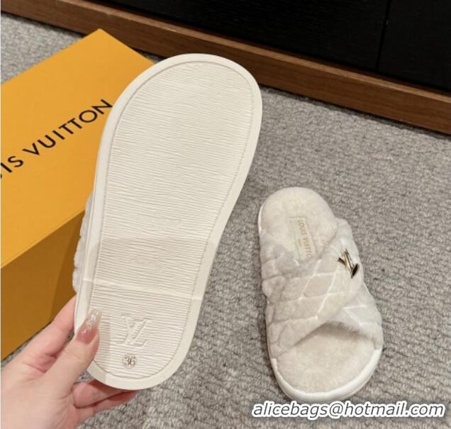 Shop Duplicate Louis Vuitton LV Bliss Comfort Flat Slides Sandals in Wool White 703081