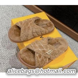 Good Product Louis Vuitton LV Bliss Comfort Flat Slides Sandals in Wool Camel Brown 703082