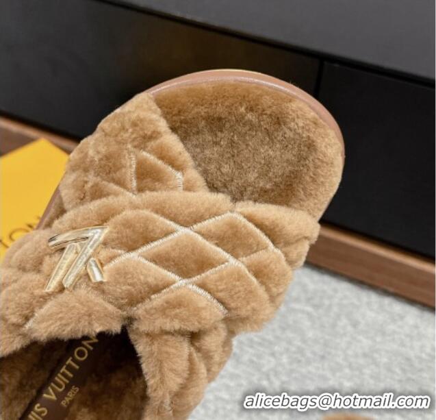 Good Product Louis Vuitton LV Bliss Comfort Flat Slides Sandals in Wool Camel Brown 703082