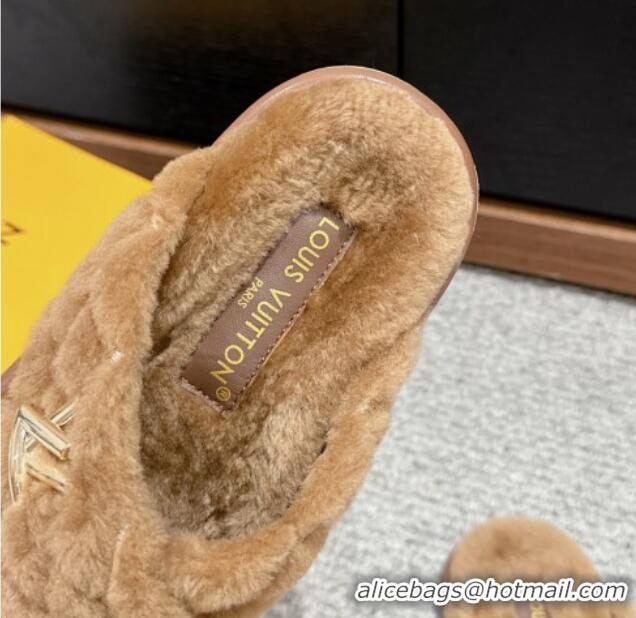 Good Product Louis Vuitton LV Bliss Comfort Flat Slides Sandals in Wool Camel Brown 703082