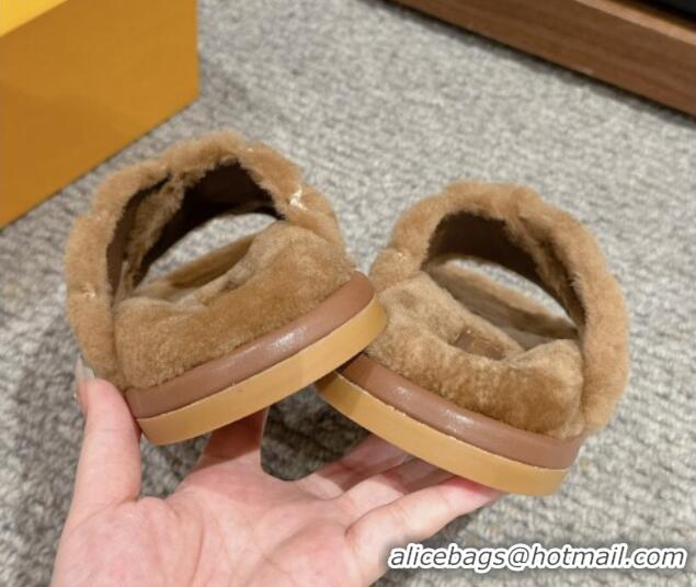 Good Product Louis Vuitton LV Bliss Comfort Flat Slides Sandals in Wool Camel Brown 703082