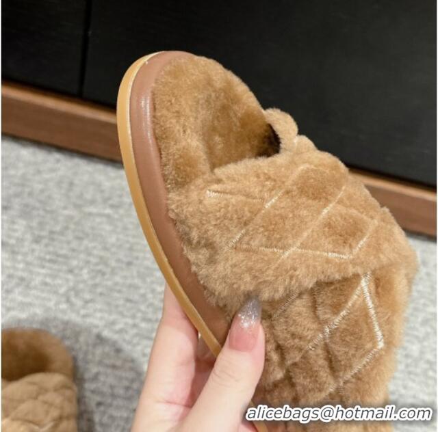 Good Product Louis Vuitton LV Bliss Comfort Flat Slides Sandals in Wool Camel Brown 703082