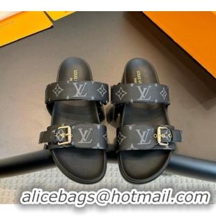 Best Product Louis Vuitton Bom Dia Flat Comfort Slides Sandals in Monogram Canvas Black 703083