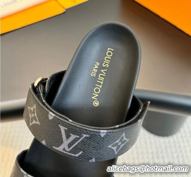 Best Product Louis Vuitton Bom Dia Flat Comfort Slides Sandals in Monogram Canvas Black 703083