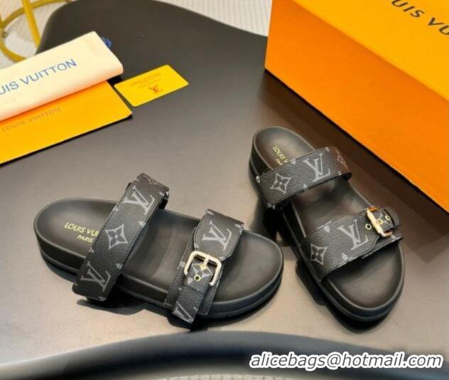 Best Product Louis Vuitton Bom Dia Flat Comfort Slides Sandals in Monogram Canvas Black 703083