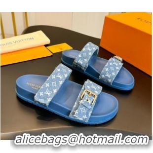 Popular Style Louis Vuitton Bom Dia Flat Comfort Slides Sandals in Monogram Denim Light Blue 703085