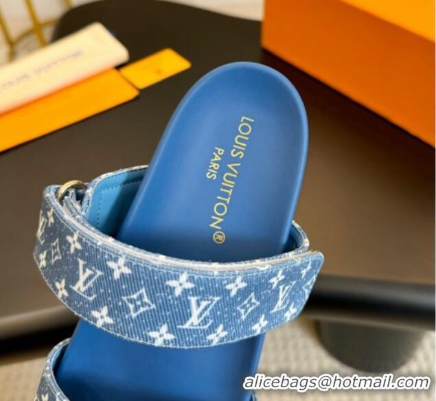 Popular Style Louis Vuitton Bom Dia Flat Comfort Slides Sandals in Monogram Denim Light Blue 703085