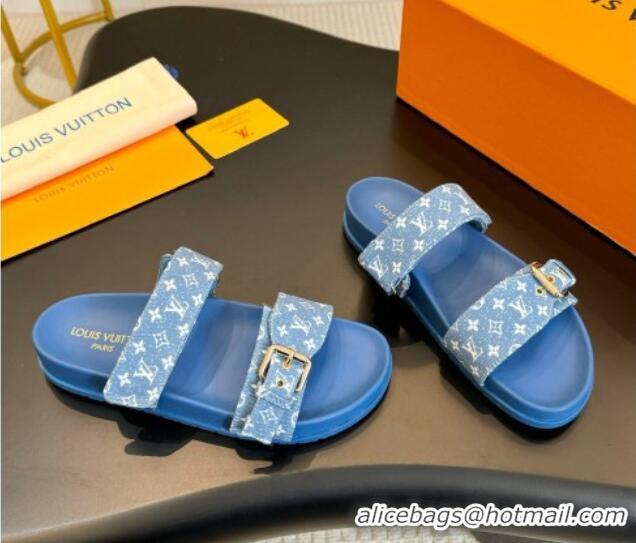 Popular Style Louis Vuitton Bom Dia Flat Comfort Slides Sandals in Monogram Denim Light Blue 703085