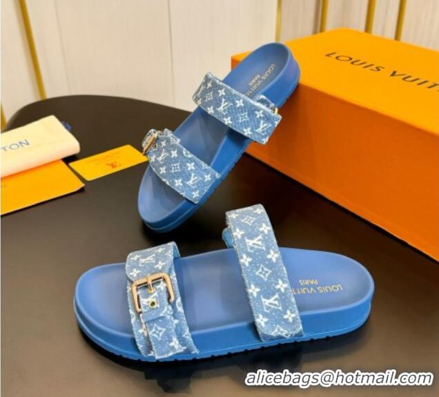 Popular Style Louis Vuitton Bom Dia Flat Comfort Slides Sandals in Monogram Denim Light Blue 703085