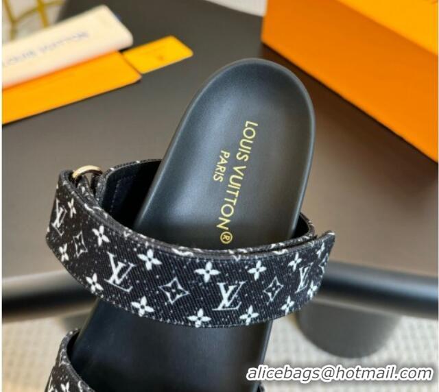 Good Quality Louis Vuitton Bom Dia Flat Comfort Slides Sandals in Monogram Denim Black 703086