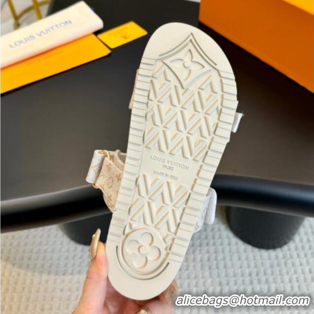 Grade Quality Louis Vuitton Bom Dia Flat Comfort Slides Sandals in Monogram Denim Light Beige 703087