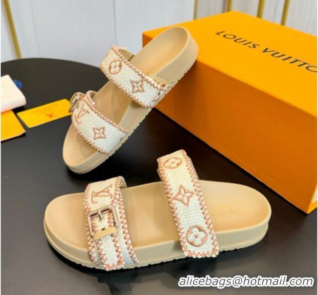 Big Discount Louis Vuitton Bom Dia Flat Comfort Slides Sandals in Embroidered Straw Beige 703091